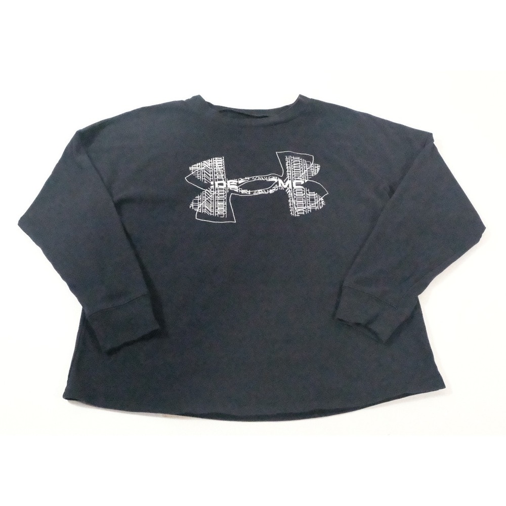 Under Armour Shirt Youth Medium Black HeatGear Loose Fit Graphic Long Sleeve Tee